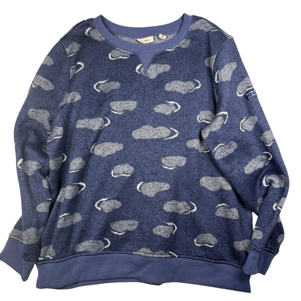 LL Bean Fleece Sweater XL Women's Blue Indigo Clouds Pullover Vintage